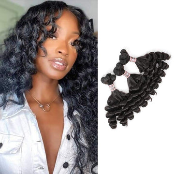 Ali Annabelle Funmi Hair Weave Tight Loose Curl Natural Color Double Drawn Human Hair Extensions